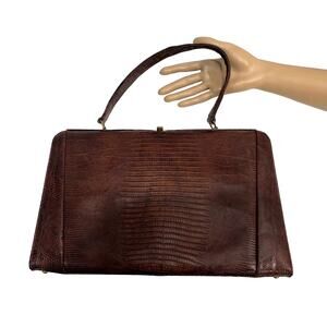 50s 60s Large Escort Top Handle Lizard Bag | Brown | Vintage Frame Bag